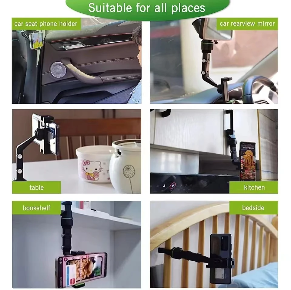 Soporte para teléfono con espejo Earview, 360 °   Soporte retráctil giratorio para teléfono de coche, soporte multifuncional para espejo retrovisor para teléfonos - imagen 3