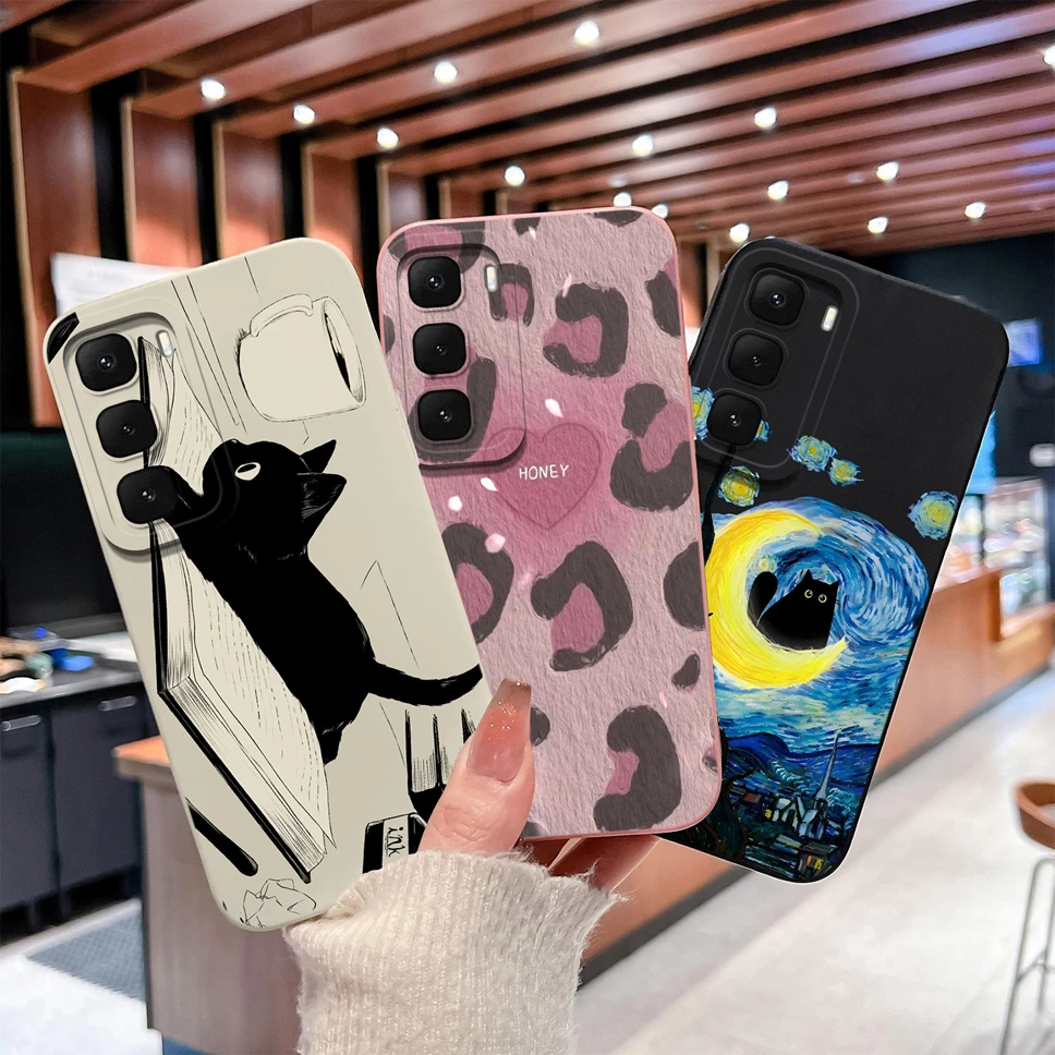 Para Infinix Hot 60 60i 5G funda de moda con patrones de gato negro carcasa de teléfono para Infinix Hot60 funda de silicona líquida suave a prueba de golpes