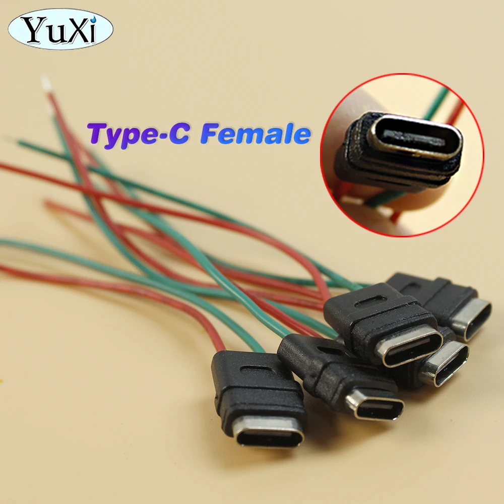 Conector USB 3,1 tipo C, 1 piezas, resistente al agua, 2 cables de soldadura, enchufe hembra, puerto de carga rápida, pieza de reparación para IPX7