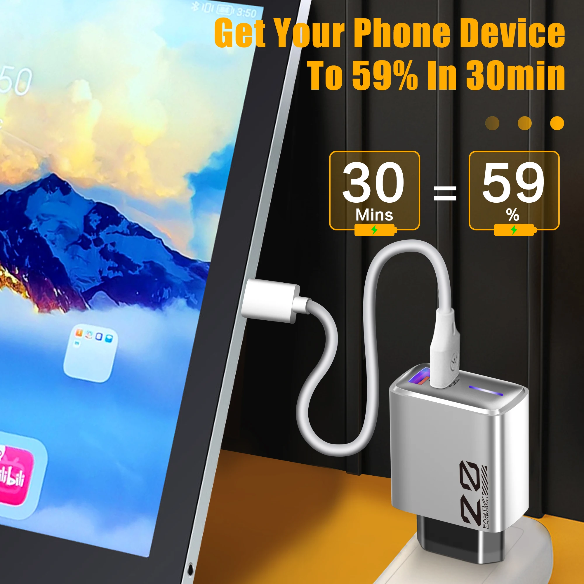 Cargador USB PD de 22W, puerto dual tipo C, carga rápida QC 3,0 para iPhone 15 14 13 Samsung Xiaomi 14, adaptador de cargador de teléfono portátil - imagen 4