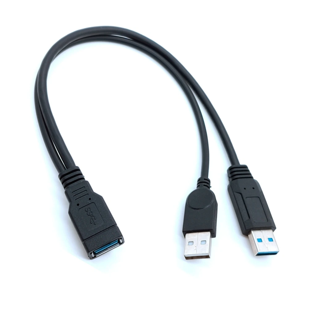 Cable USB 0,3 de 3,0 M hembra a USB Dual macho con Cable de extensión Y de datos de potencia Extra para 2,5"