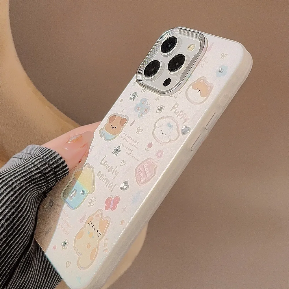 Funda de teléfono con dije de casa de cachorro y gato bonito con cordón para iPhone 16 15 14 11 13 12 Pro Max Plus, funda de teléfono Kawaii Doodle - imagen 5