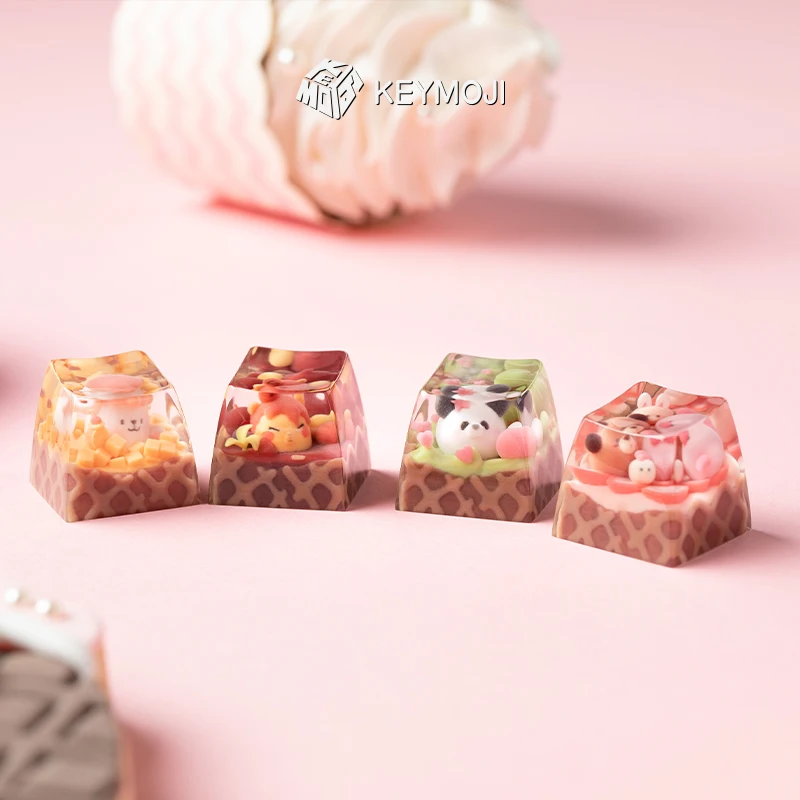 Tapa de teclado artesanal de helado de animales, capibara, personalizada, bonita, de resina, hecha a mano, de Anime, para regalo de teclado mecánico