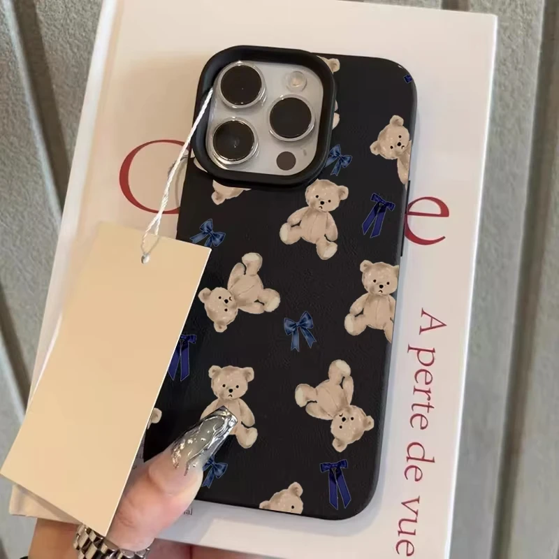 Funda de teléfono con diseño de lazo de oso para iPhone 17 11 12 13 14 15 16 Pro Max Plus 17 Air X XS Max XR, funda trasera de silicona suave