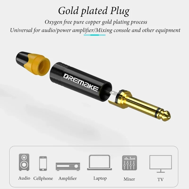 Conector de Cable de guitarra de 6,35mm, 1/4 pulgadas, macho a macho, Cable desequilibrado para amplificador de guitarra, teclado, altavoz, Cable de Audio de 6,5mm - imagen 3