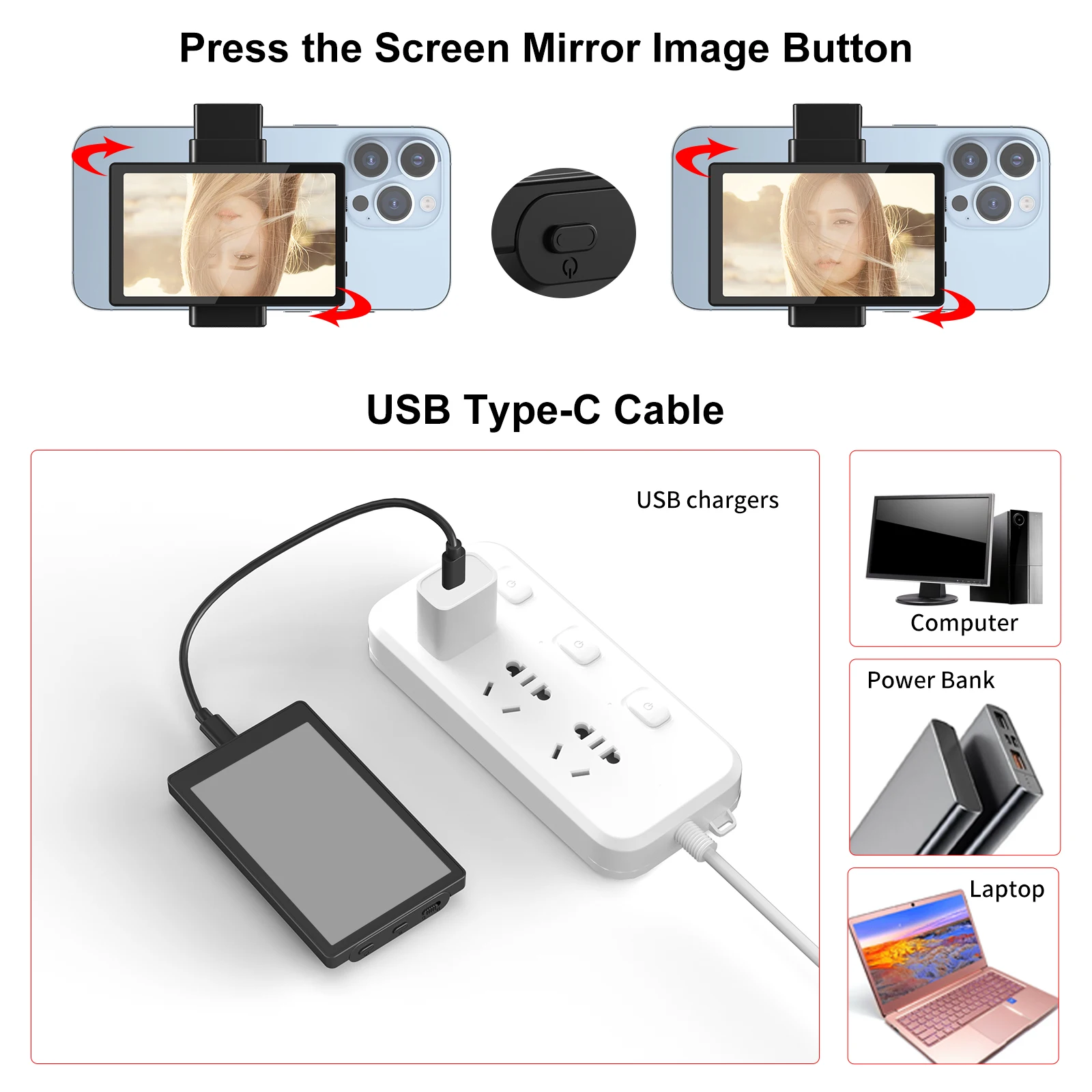 KingMa Mini monitores sincronización cámara trasera pantalla Selfie para iPhone Vlog Selfie Monitor pantalla con Clip magnético y control remoto Bluetooth - imagen 3