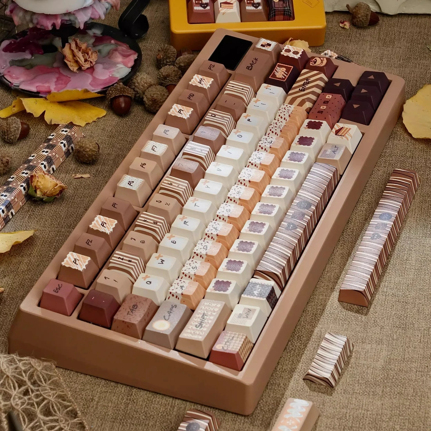 MAIMOOO Tiramisú Keycaps Cherry FOA Profile PBT Sublimación térmica de cinco lados Teclas marrones personalizadas para teclado mecánico - imagen 5