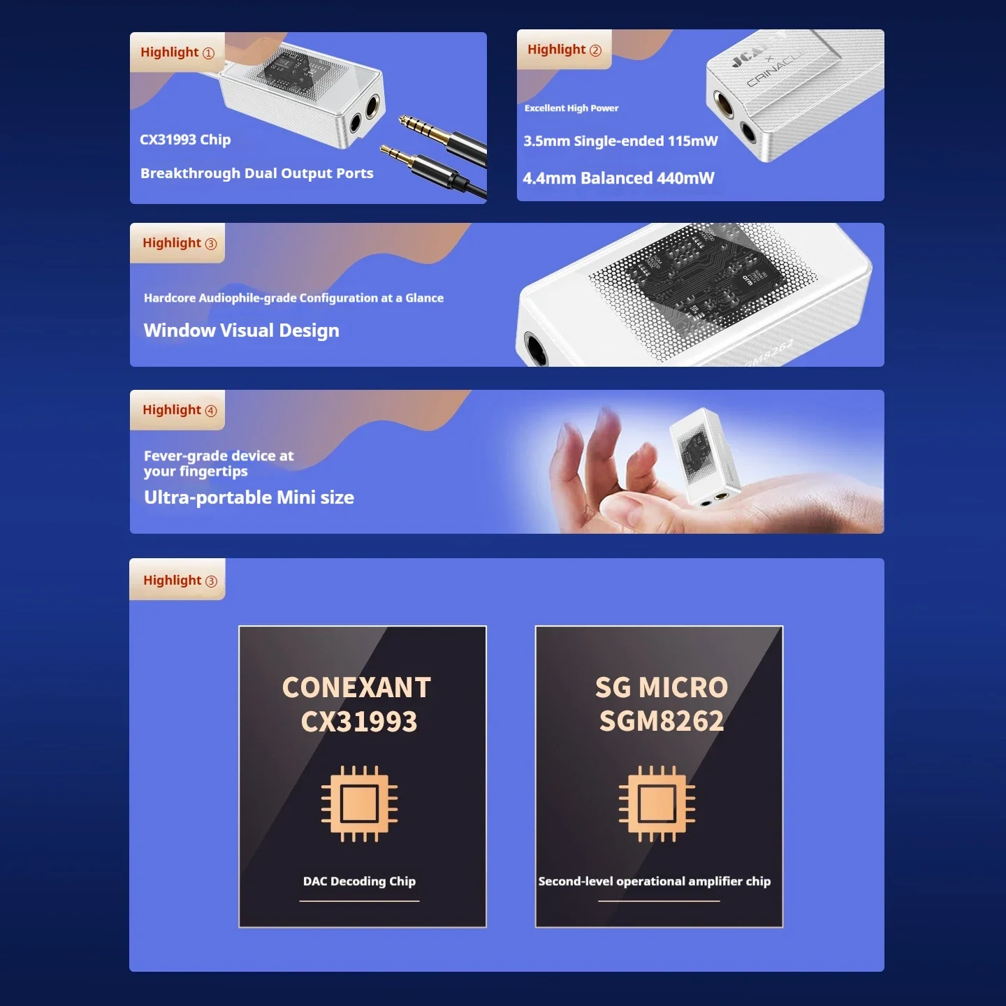 JCALLY X Crinacle AP6 amplificador de oído decodificación HIFI fiebre 4,4 puerto equilibrado Audio Mini amplificador cola pequeña CX31993 SGM8262x2 regalo - imagen 4