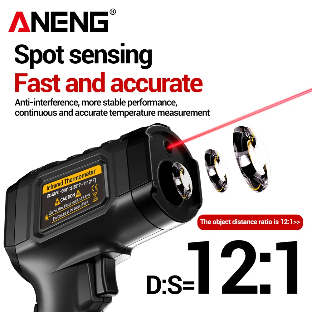 Termómetro infrarrojo de cocina ANENG, medidor de temperatura láser Digital sin contacto, pantalla LCD TH202, herramienta de prueba de pistola de punta pirómetro - imagen 3