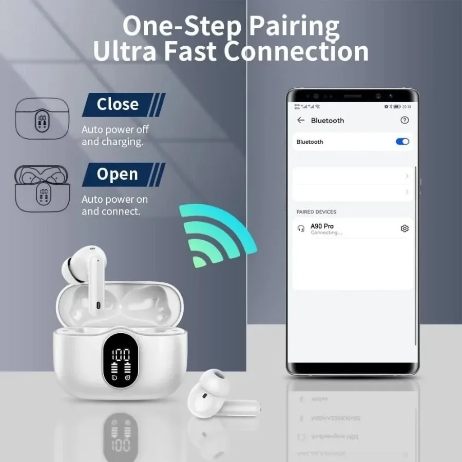 Auriculares Bluetooth 5,3, micrófono con cancelación de ruido, pantalla LED IP7, resistente al agua, 36H de reproducción para teléfono, tableta, portátil, gimnasio - imagen 5
