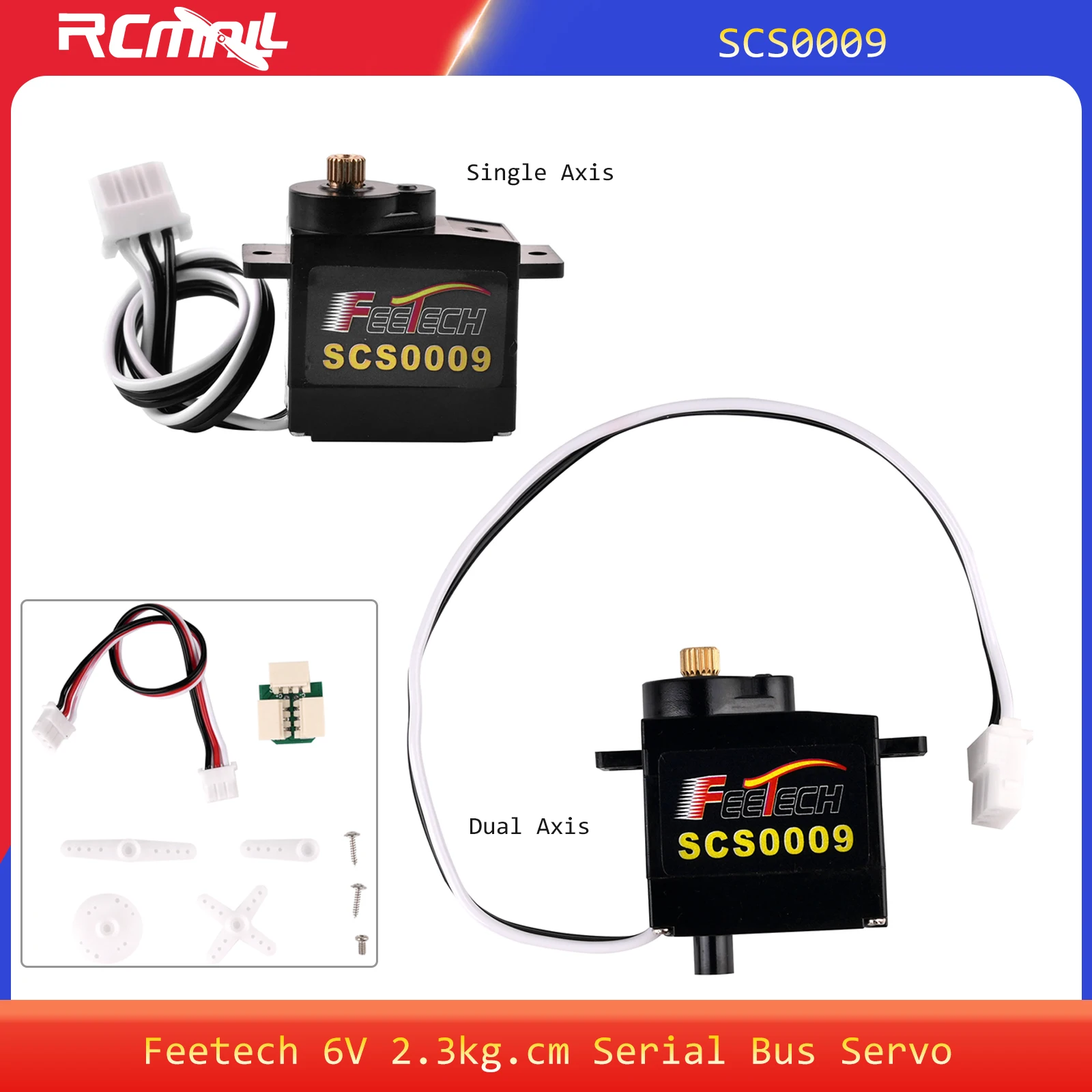 Feetech SCS009 6V 2,3 kg Servo de autobús serie caja de cambios de Metal Servos de un solo eje/doble eje para helicóptero RC Robot inteligente humanoide