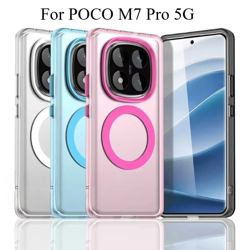 Funda M7pro para Magsafe, funda rígida mate magnética para Xiaomi POCO M7 Pro 5G M7pro Candy translúcido PC + parachoques TPU a prueba de golpes