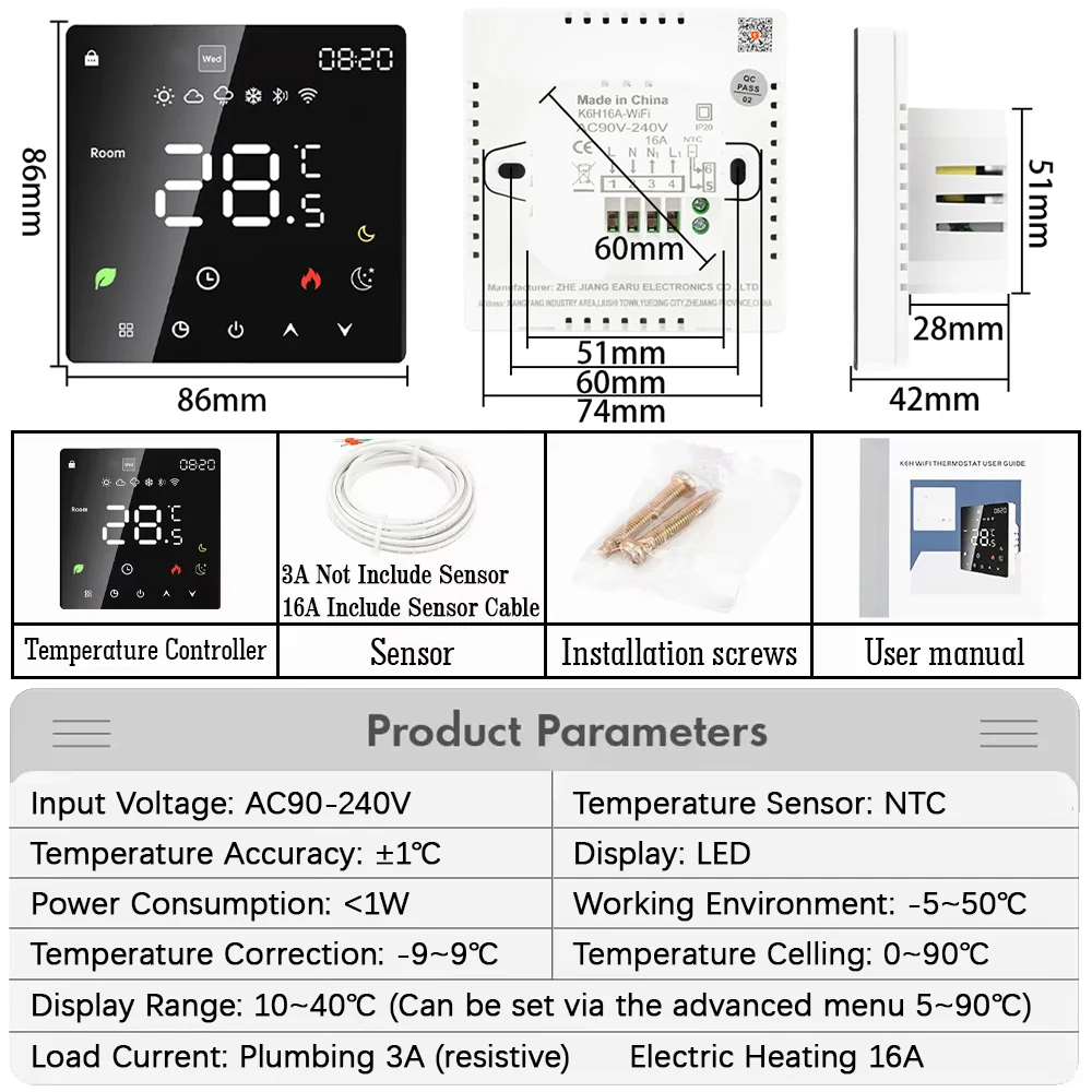 Termostato inteligente Tuya WiFi, calefacción de suelo eléctrica TRV, caldera de Gas y agua, control remoto por voz y temperatura para Google Home Alexa - imagen 3