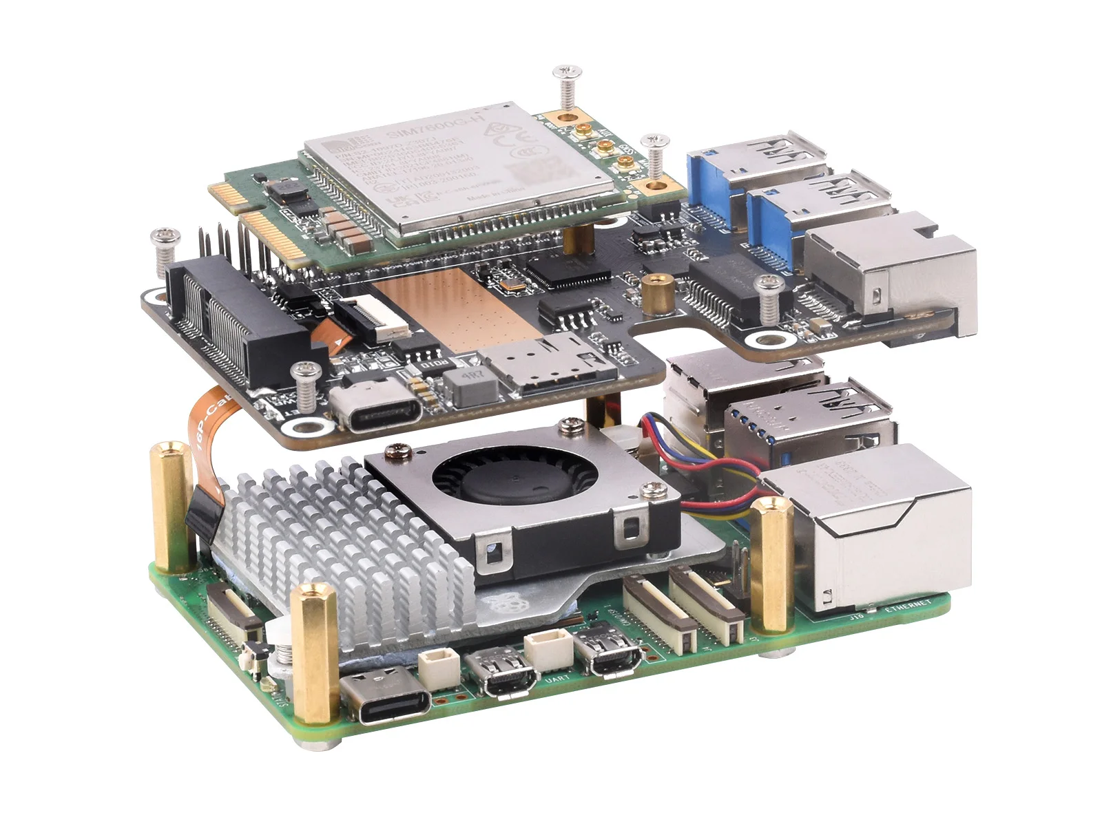 Waveshare PCIe a MiniPCIe/Gigabit Ethernet/USB 3.2 Gen1 HAT, admite interfaz MiniPCIe módulo 4G, Raspberry Pi 5 HAT - imagen 5