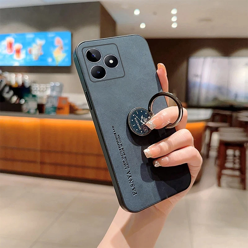 Funda para OPPO Reno 12F, soporte de anillo de cuero de lujo, cubierta de protección de cámara para OPPO Reno 12F, parachoques a prueba de golpes - imagen 4