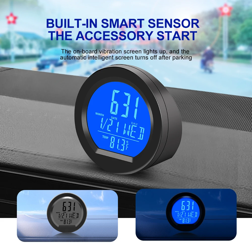 Reloj Digital Solar para coche, termómetro con fecha y semana, pantalla LCD luminosa para salpicadero de coche, con palo interno - imagen 4
