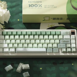 Juego de teclas con tema Matcha Cat Green, perfil de cereza PBT + PC, sublimación en caliente de cinco lados, teclas personalizadas para regalo de teclado mecánico