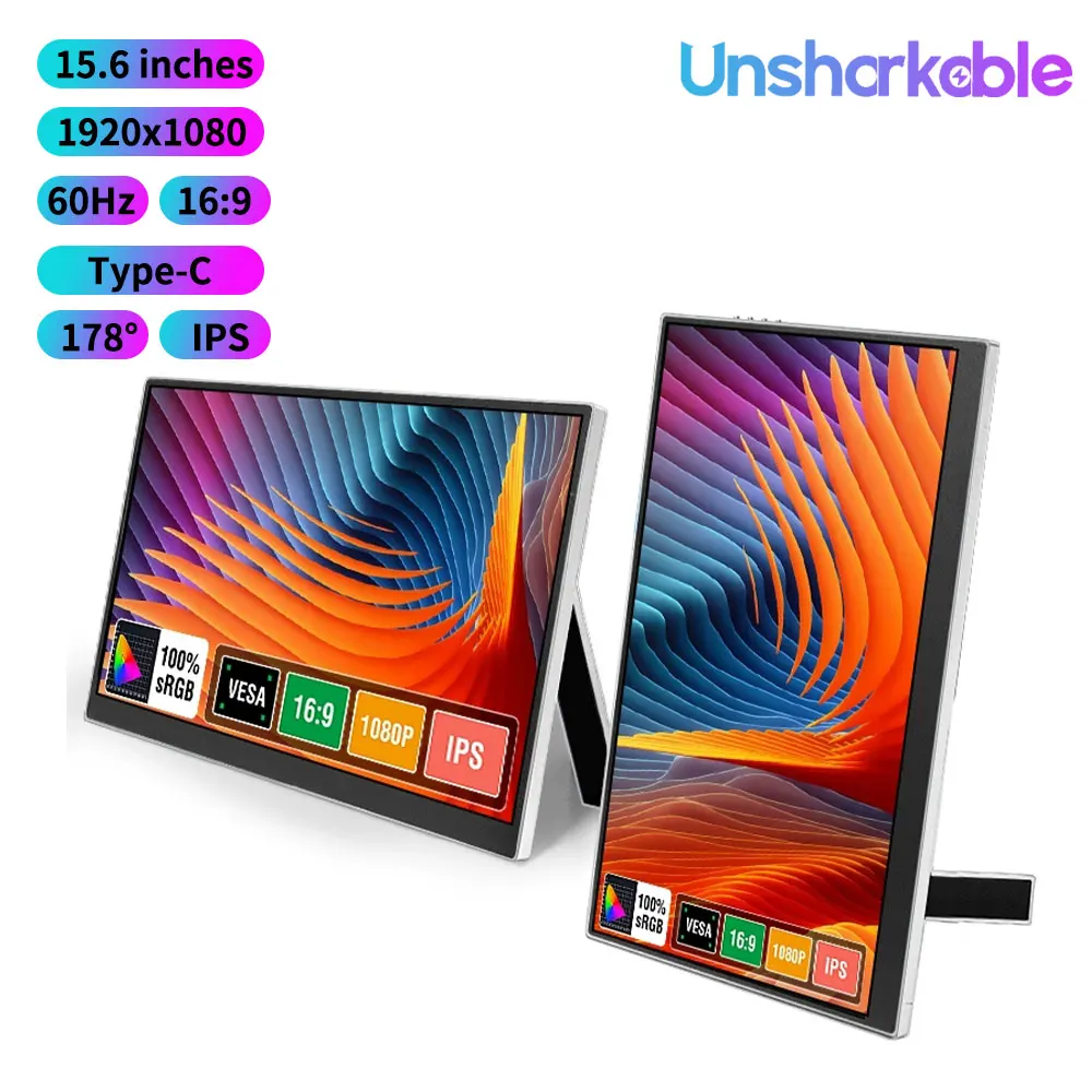 Monitor insignable de 15,6 pulgadas, 60Hz, 1920x1080, pantalla inalámbrica de proyección, pantalla portátil tipo C para teléfono, ordenador, dispositivo extendido