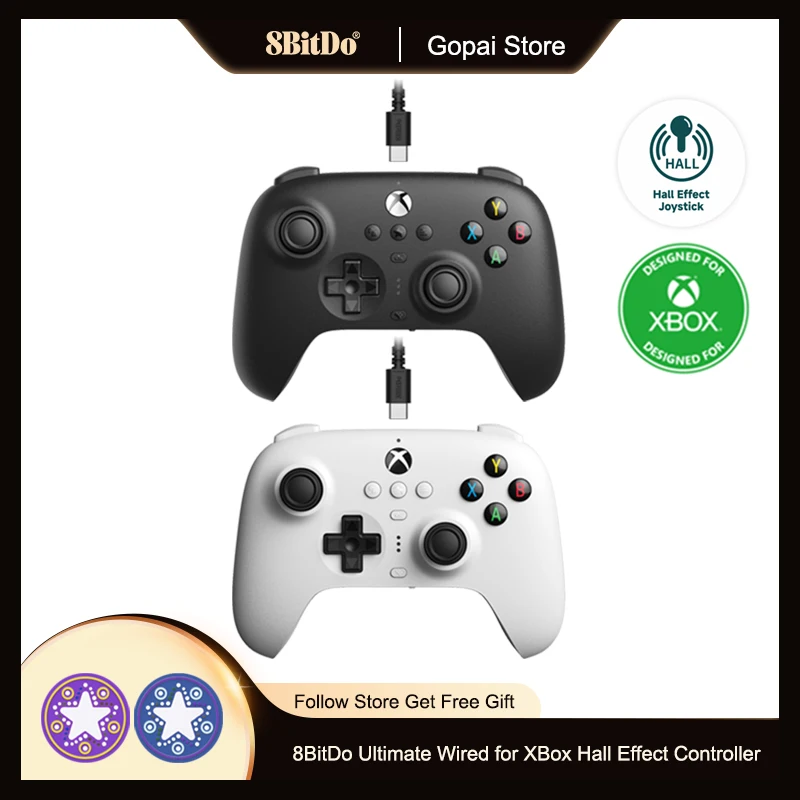 8BitDo Ultimate Gamepad con cable efecto Hall Joystick para Xbox Series,Serie S,X, Xbox One, Windows 10 11 para controlador Microsoft
