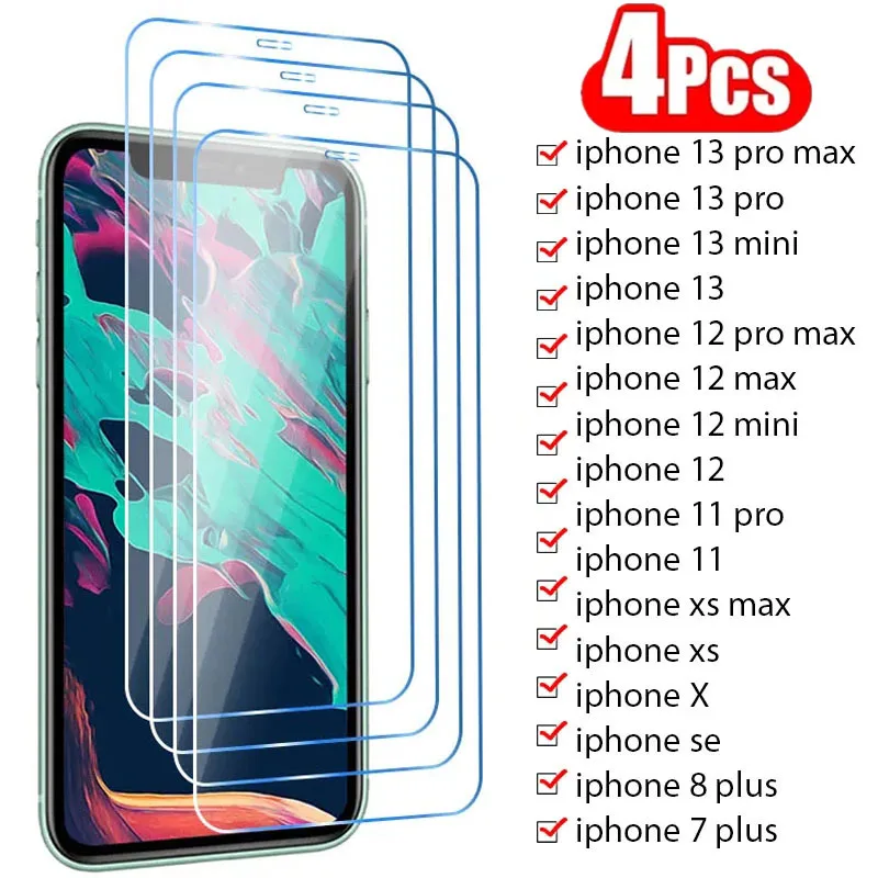4 Uds templado 13 12 11 Pro Mini Protector de pantalla para Iphone 14 8 7 6 6S Plus X XR XS Max SE 2022 vidrio