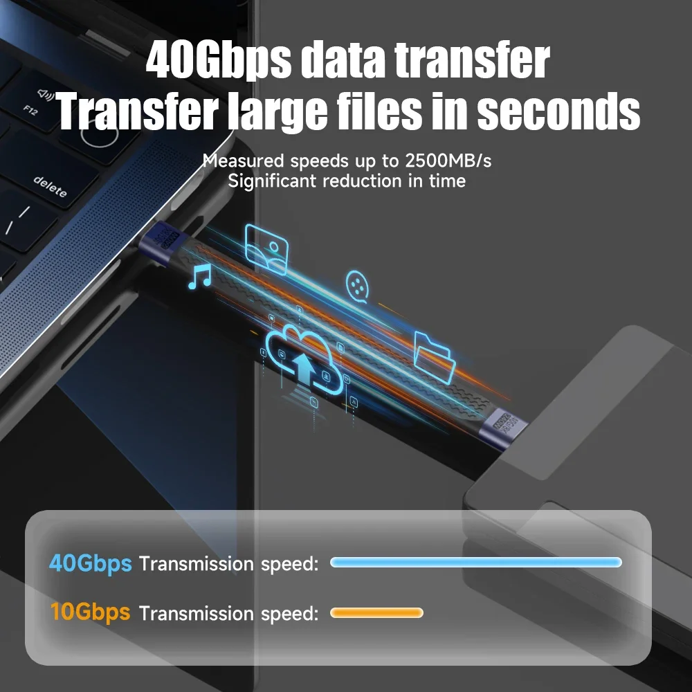 Câble de données plat court pour ordinateur portable, adaptateur audio et vidéo PD, charge rapide, type C mâle à mâle, 240W, USB 4.0, 40Gbps, 8K, 60Hz - imagen 3