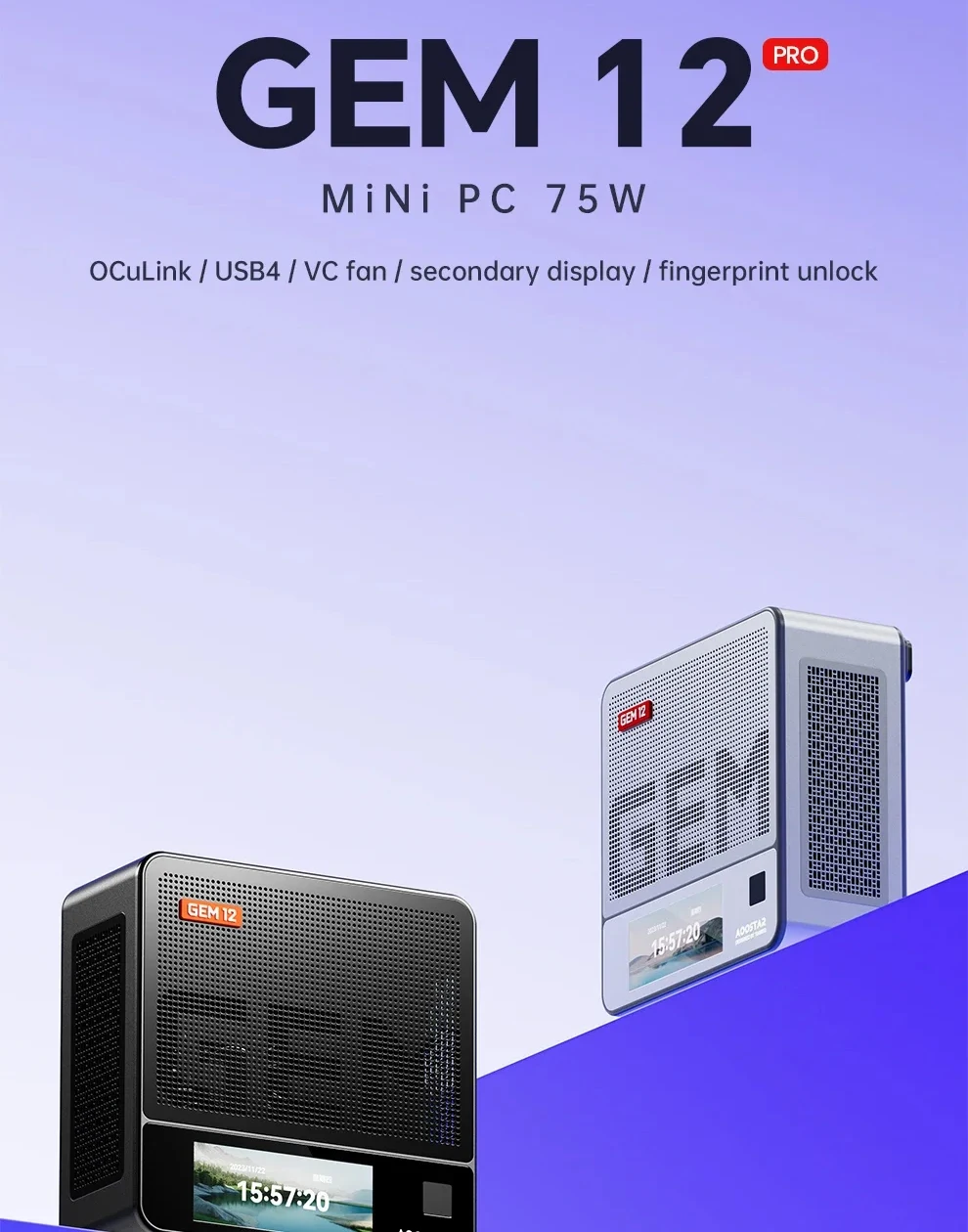 GEM12 Pro AMD Ryzen 7 8845HS Gamer Mini PC Windows11 DDR5 NVMe SSD Wifi6 BT5.2 ordenador de oficina Oculink DP HD 2 * LAN huella digital - imagen 4