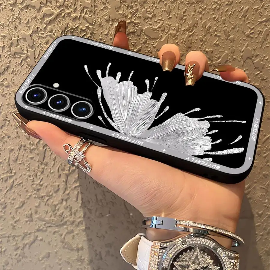 Funda de teléfono suave negra para Samsung Galaxy A03 A10 A12 A04 A06 A70 A50 A30 A15 A40 A16 A05 A20 A13 hermosa arte de mariposa - imagen 3