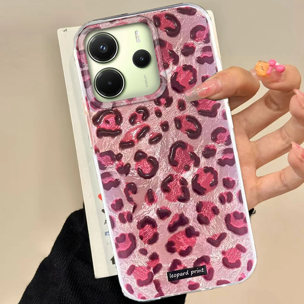 Funda de teléfono con estampado de leopardo rosa de moda coreana para Xiaomi Redmi Note 15 14 13 12 11 10 10S 8 9 Pro 15C 9C 13C 14C A3 11S 9C
