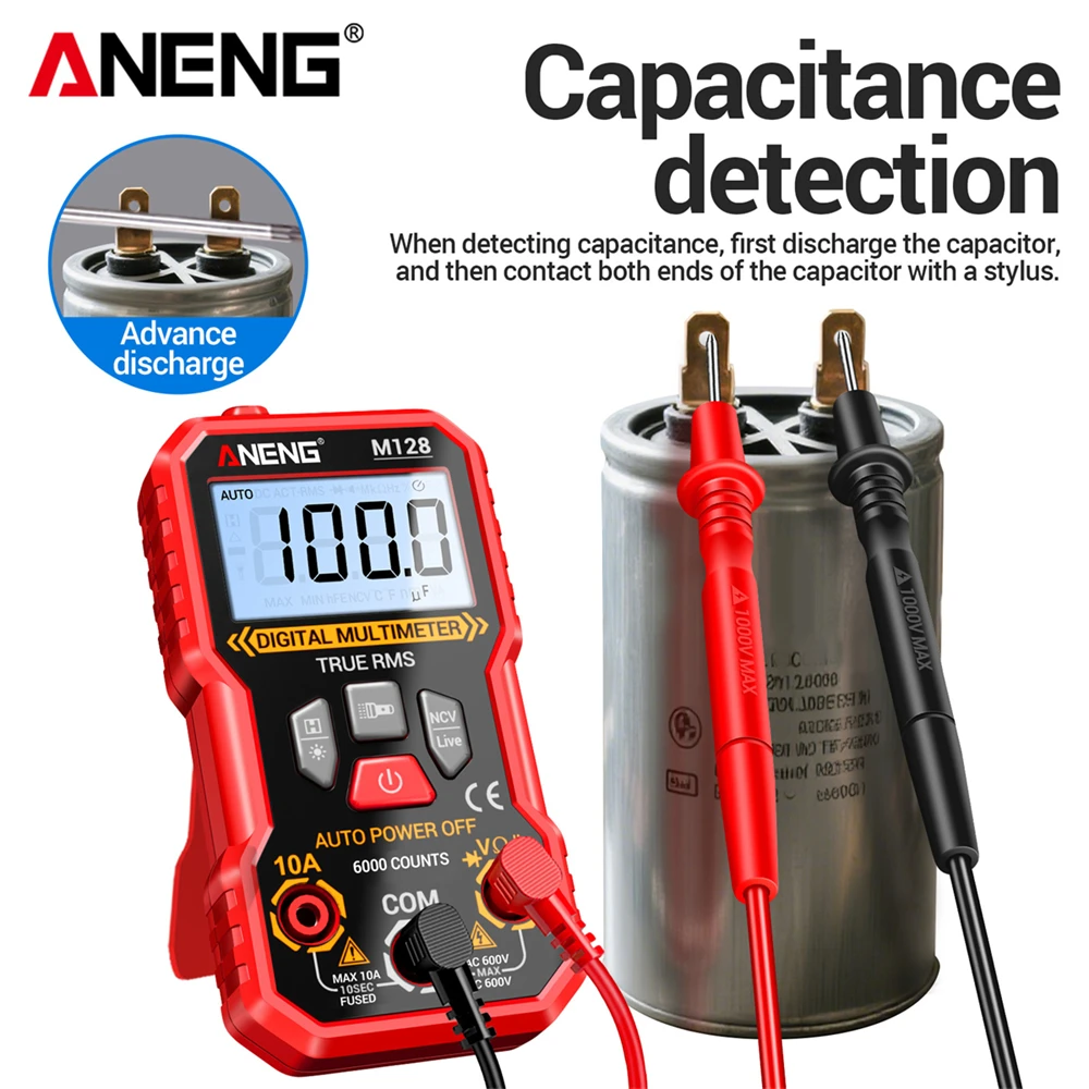 Herramientas de prueba de multímetro Digital ANENG M128, multímetro de 6000 recuentos, condensador de resistencia de corriente de voltaje CA/CC, inducción de voltaje NCV - imagen 3