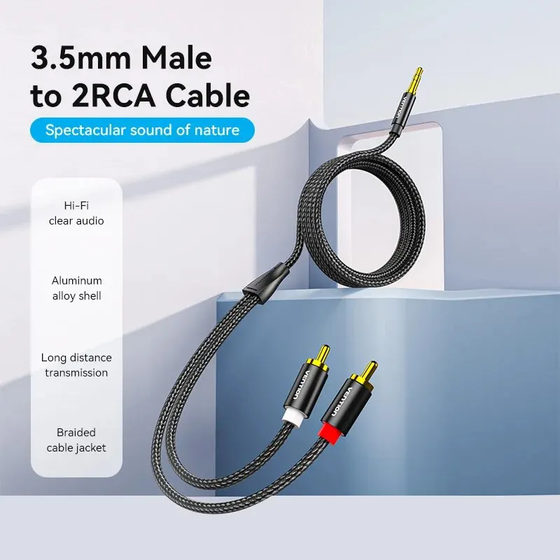Vention-Cable RCA de 3,5mm a 2RCA, divisor, conector 3,5, Cable de Audio RCA para amplificador de teléfono inteligente, Cable auxiliar de cine en casa - imagen 2