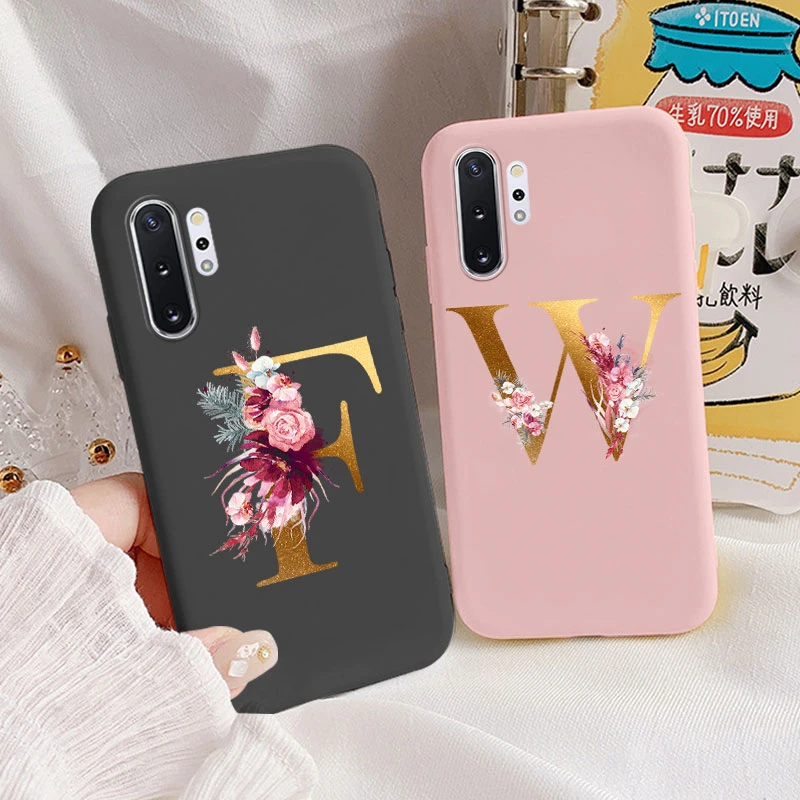 Para Samsung Galaxy Note 10 Note10 Plus funda flor letra dorada A Z a prueba de golpes funda de teléfono de silicona suave para Samsung Note 10 + bolsa - imagen 2
