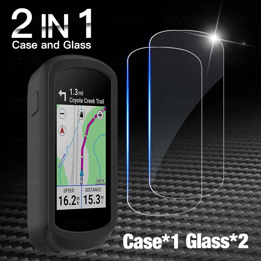 Vidrio + funda para Garmin Edge Explore 2, Protector de pantalla de vidrio templado y cubierta protectora de silicona suave, accesorios Explore2
