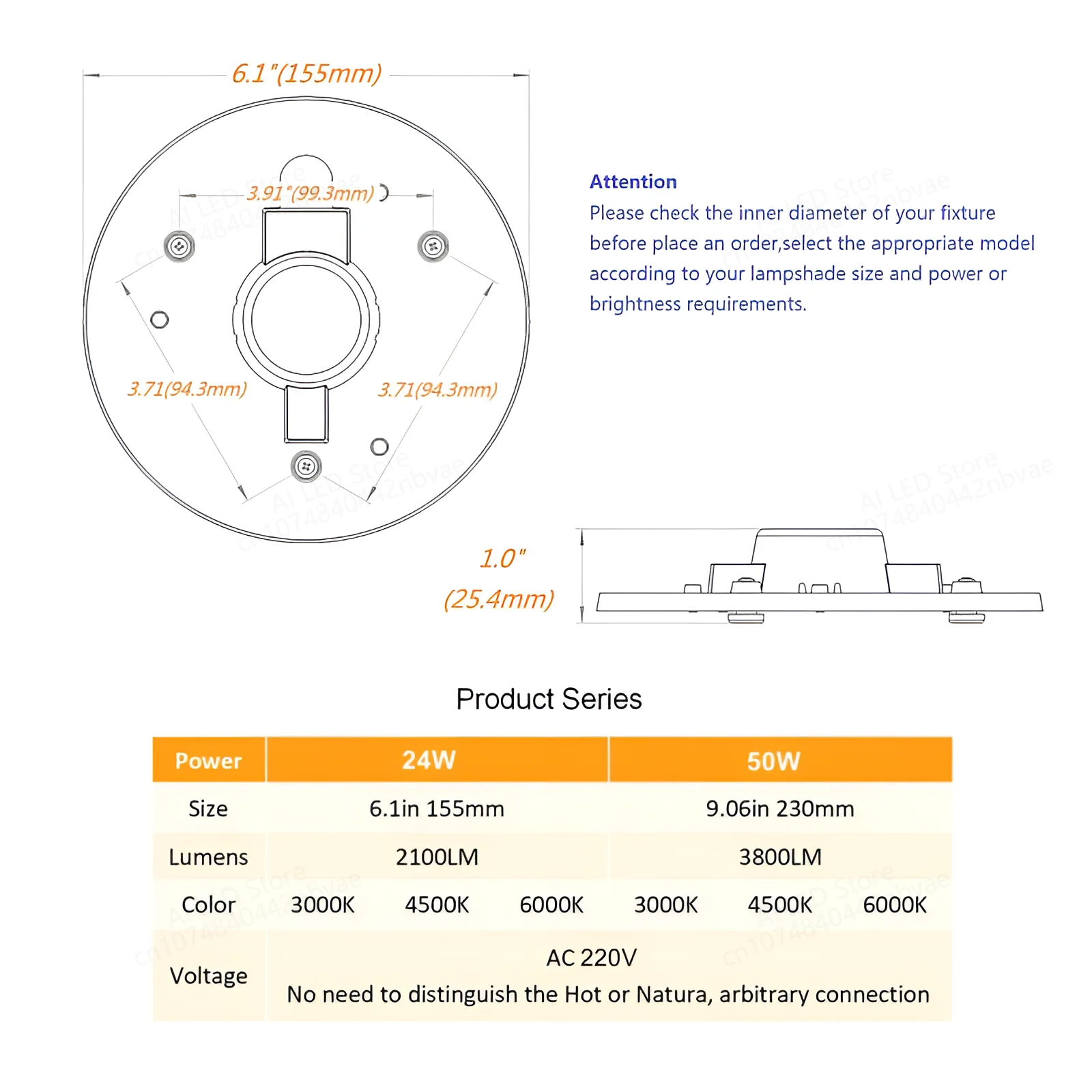 PANEL de anillo de luz LED circular, 60W, 50W, 36W, 24W, 18W, 12W, tablero de lámpara circular de techo, CA 220V, 230V, 240V - imagen 4