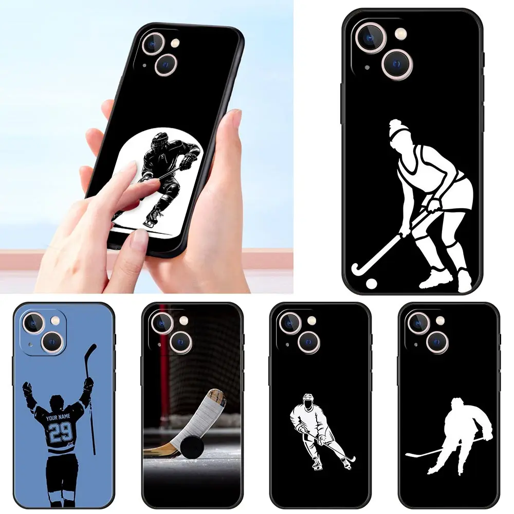 Funda de teléfono de lujo de pista de Hockey sobre hielo para Apple iPhone 16 11 15 14 Pro MAX 12 13 7 8 Plus X XR XS SE funda negra de silicona