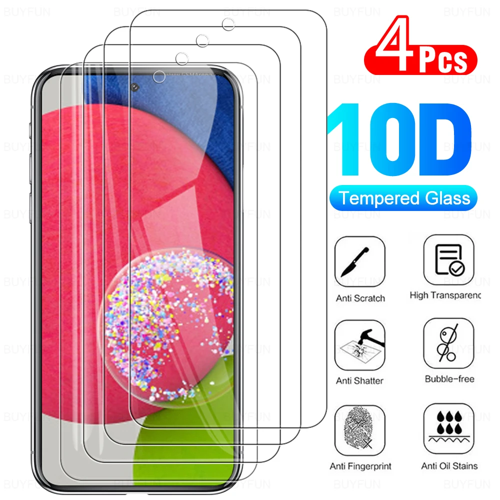 Protector de pantalla de vidrio templado para móvil, película protectora de cobertura completa para Samsung Galaxy A52, A52s, A53, 5G, M52, 5G, a 53, 2022, 9H, 4 unidades