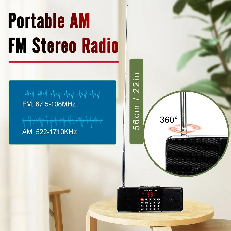 Digital portátil radio AM FM Bluetooth altavoz estéreo REPRODUCTOR DE MP3 TF tarjeta SD unidad USB manos libres llamada LED - imagen 2