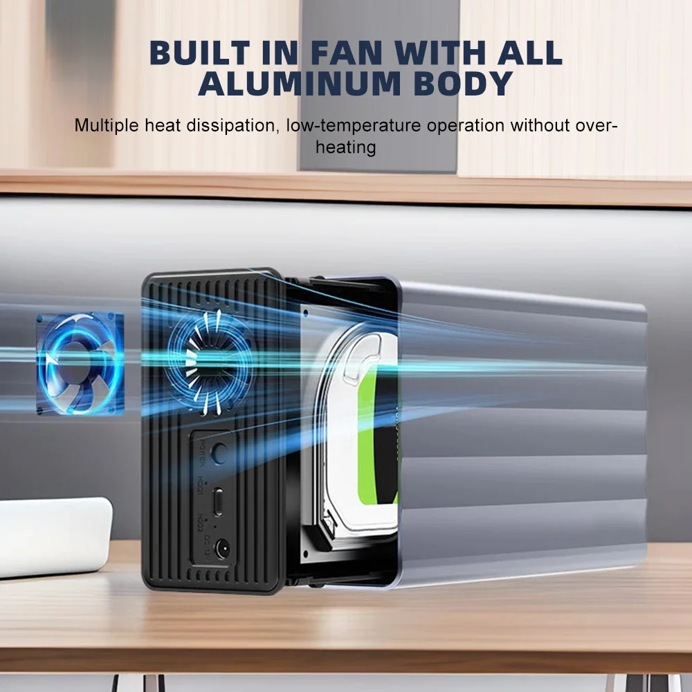 Caja HDD/SSD de doble bahía SATA 4 modos RAID caja de almacenamiento estación de acoplamiento de disco duro para caja de disco duro externo de 2,5/3,5 pulgadas - imagen 3