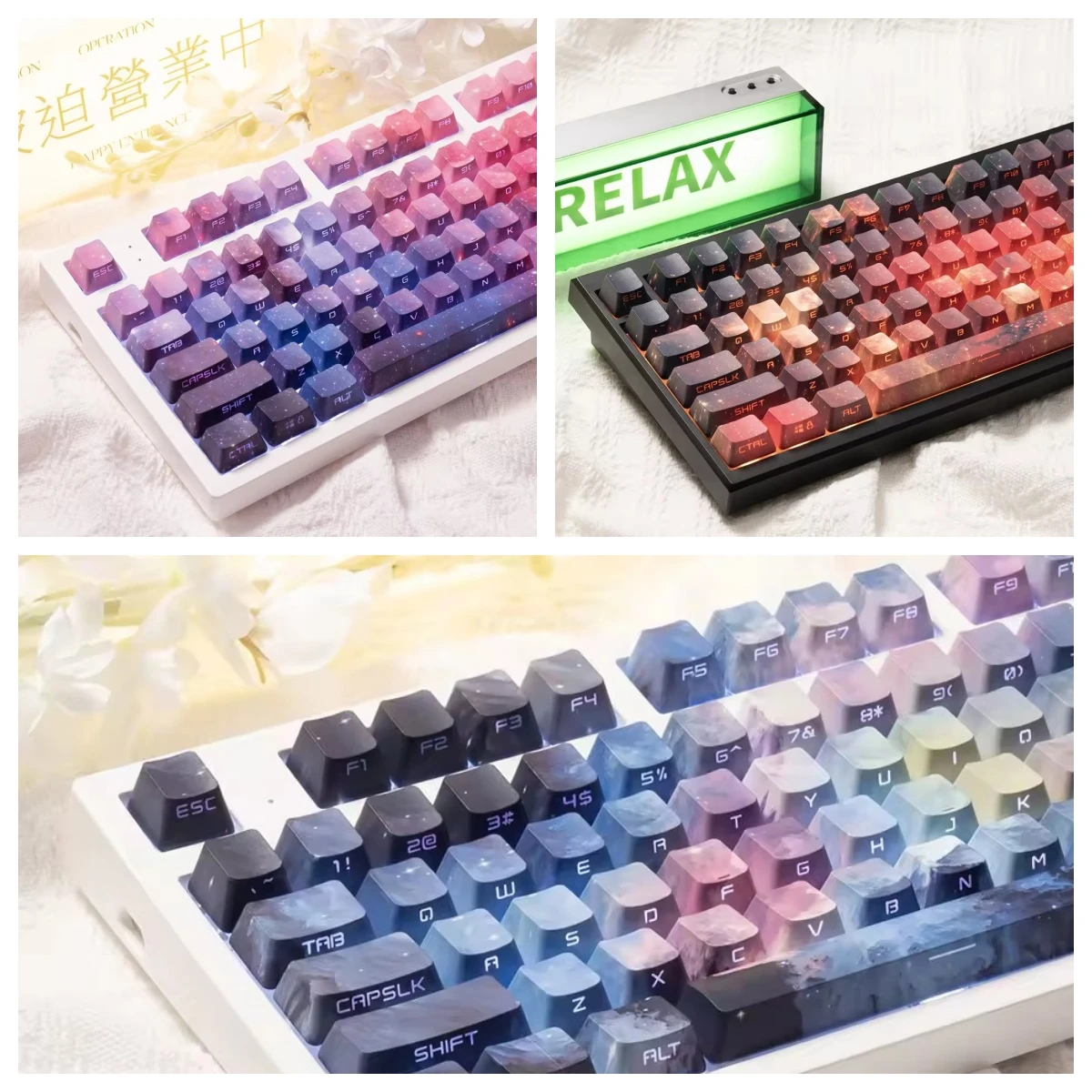 J. Teclas KDK Nebula Universe, perfil OEM, teclas PBT de 5 lados con tinte sub, grabadas lateralmente, brillantes para diseño 61/68/75/84/96/98