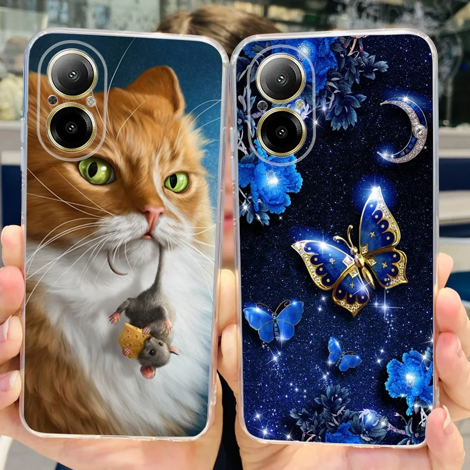 Para Realme C67 4G funda RMX3890 lindo gato mariposa cubierta pintada funda de teléfono de silicona suave para Realme C67 C 67 RealmeC67 4G parachoques - imagen 2