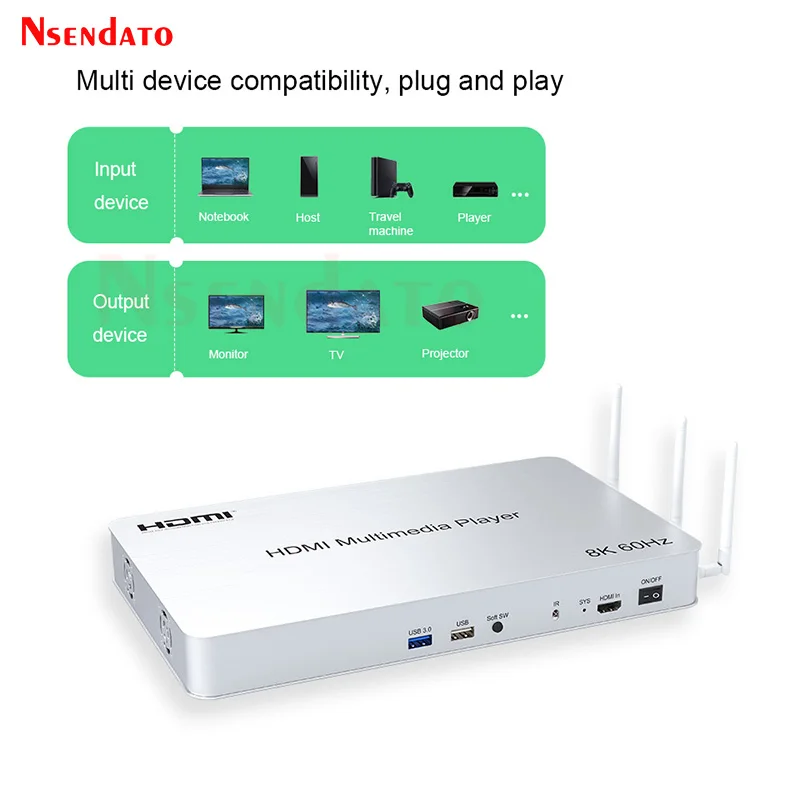 Reproductor multimedia HDMI 8K 60Hz Muitimedia Box H.265 HDMI HD reproductor multimedia de vídeo para Andriod HDMI Wifi USB MKV RMVB para TV Coche - imagen 2