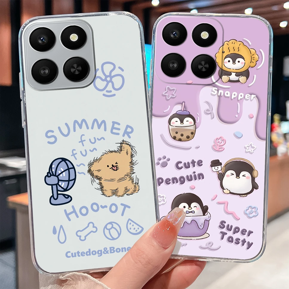 Para Honor X7D 4G 5G Funda de teléfono encantador viñetas de animales suave delgado TPU transparente Protector de silicona Para Honor X 7d Funda