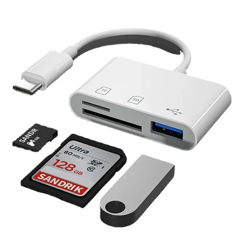 Lector de Tarjetas de Memoria para Dispositivos, Adaptador con USB Tipo C para TF CF SD, OTG, Flash Compacto para IPad Pro, Huawei, Macbook