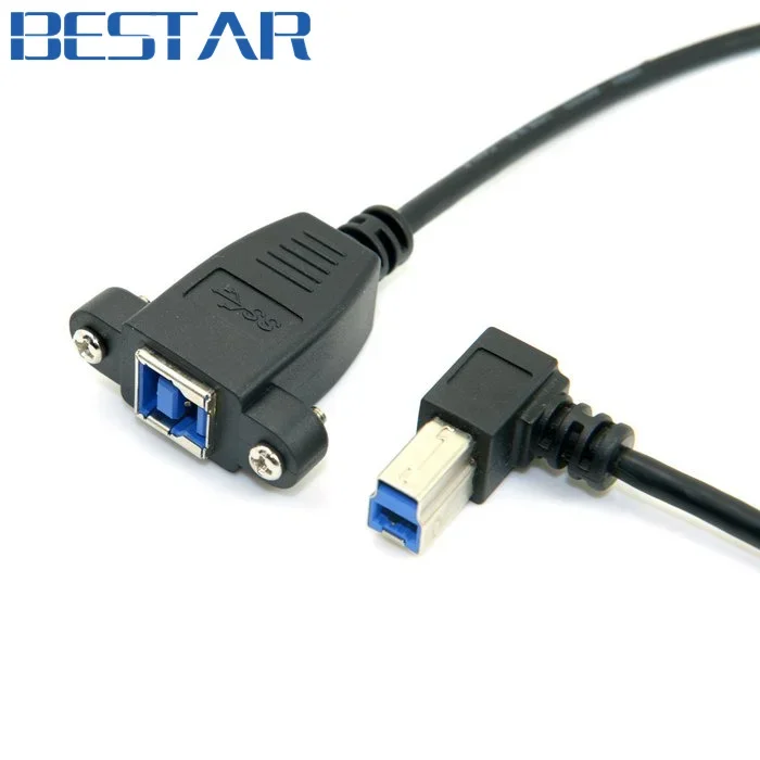 Negro USB 3,0 USB3.0 montaje en Panel trasero tipo B hembra a ángulo recto 90 grados tipo B conector adaptador de Cable de extensión macho