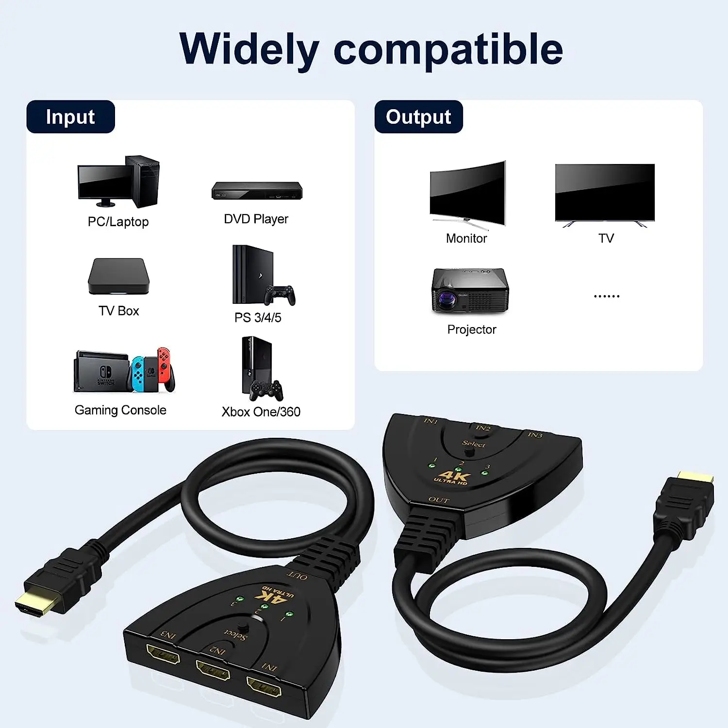 Conmutador de vídeo 3 en 1 para HDTV, divisor 4k, Mini Hub DE 3 puertos, 4K x 2K, indicador para DVD, 4k, HDTV, Xbox, PS3, PS4, adaptador con coleta - imagen 4