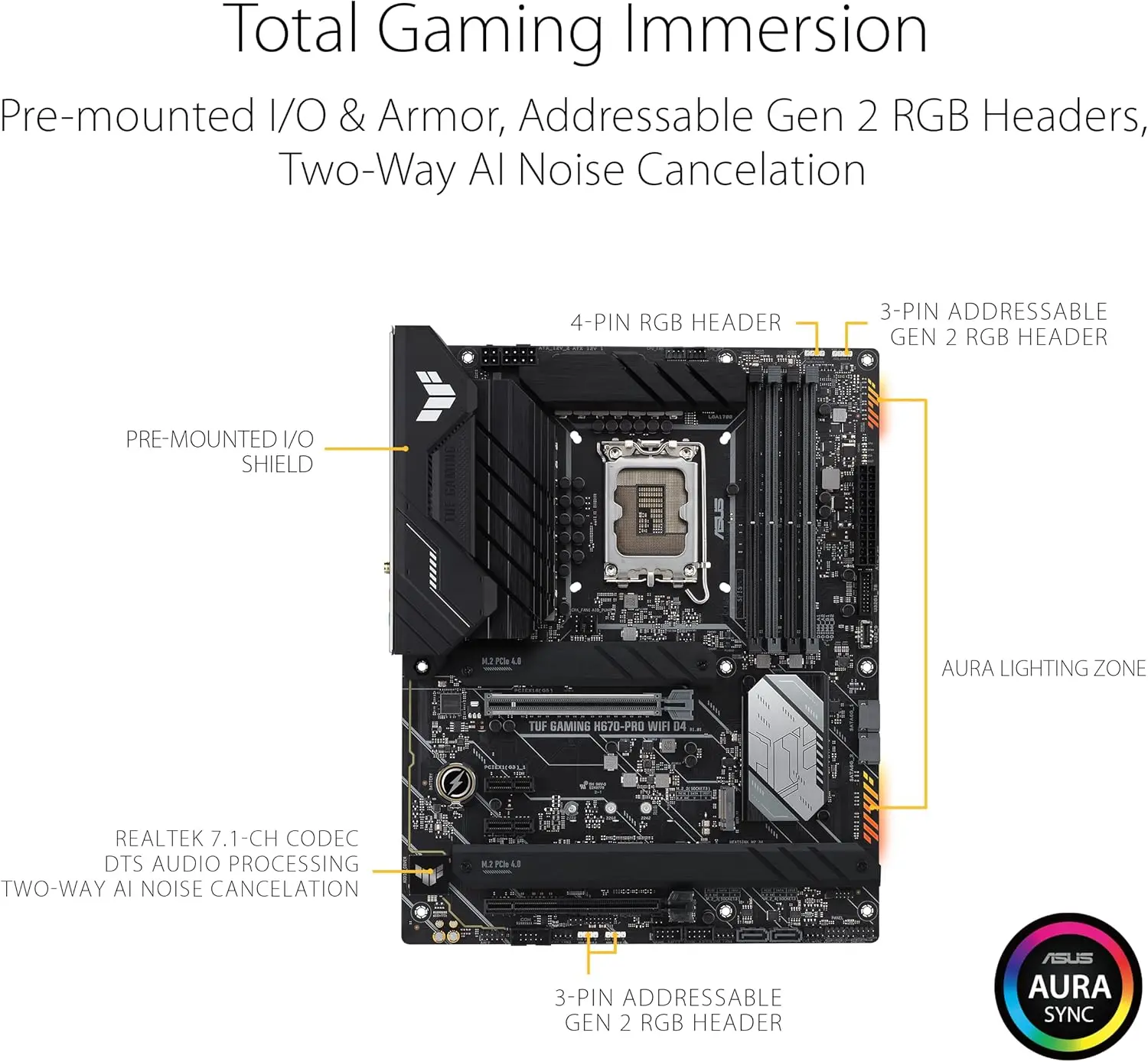 ASUS TUF GAMING H670-PRO WIFI D4 placa base Intel H670 LGA 1700 ATX PCIe 5,0 M.2 ranuras compatible con i9-14900F i7-14700F i5-12500 cpu - imagen 3