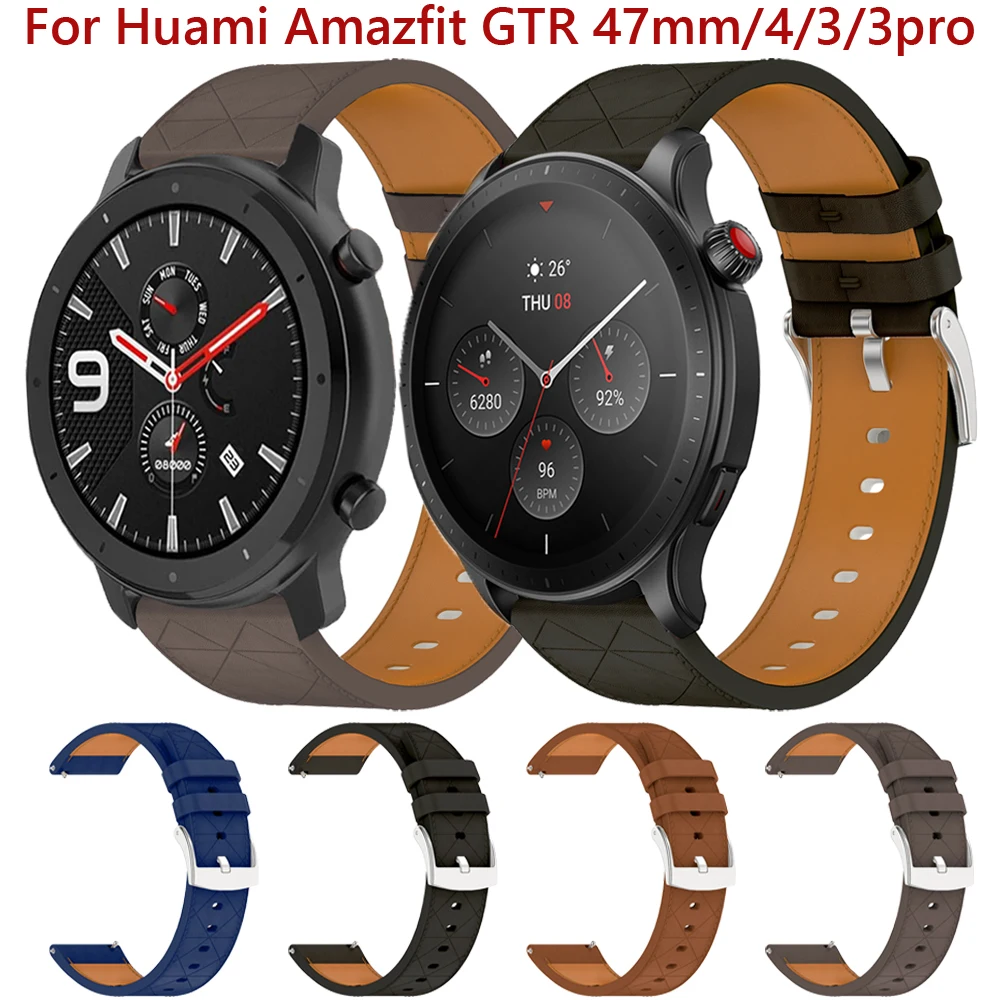 Correa de 22mm para Huami Amazfit GTR, pulsera de reloj inteligente de 47mm para Xiaomi Amazfit GTR 4/3/3 Pro/2/2e, Correa de cuero