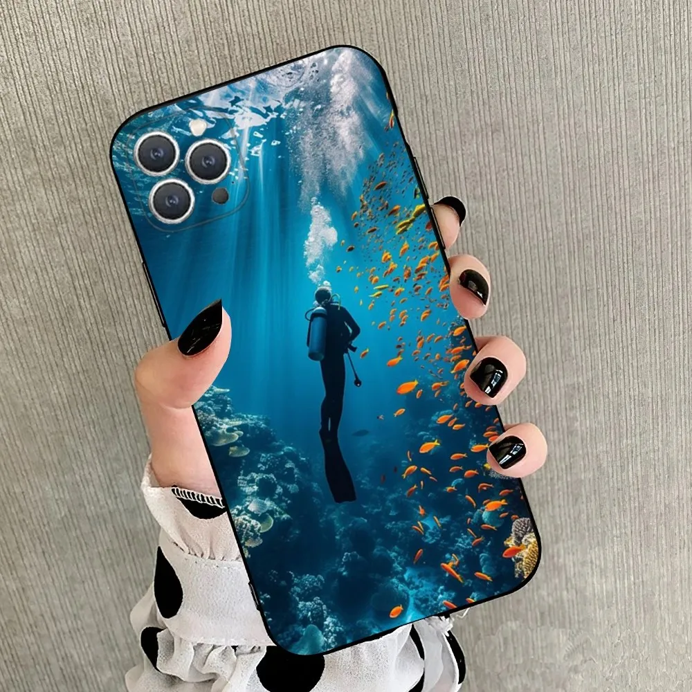 Funda de teléfono de buceo para iPhone 15,14,13,12,11,Plus,Pro Max,XS,XR,SE,Mini,8,7 funda negra de silicona suave - imagen 5
