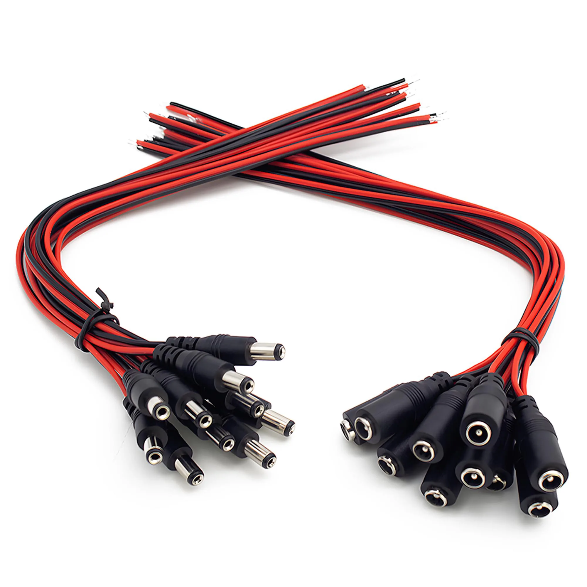 Cable conector de clavija de barril Pigtail de alimentación de 12V CC, conectores de cola de cerdo de CC macho y hembra de 2,1mm y 5,5mm para adaptador de cámara de seguridad CCTV