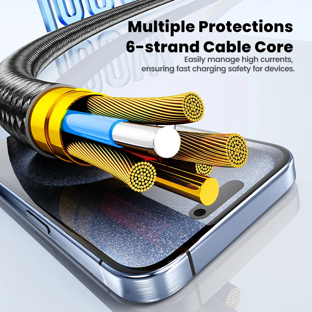 Toocki PD 100W tipo C a tipo C Cable para iPhone 17 16 15 luz LED Cable USB de carga rápida para Xiaomi 15 13 12 Samsung S23 S24 - imagen 3