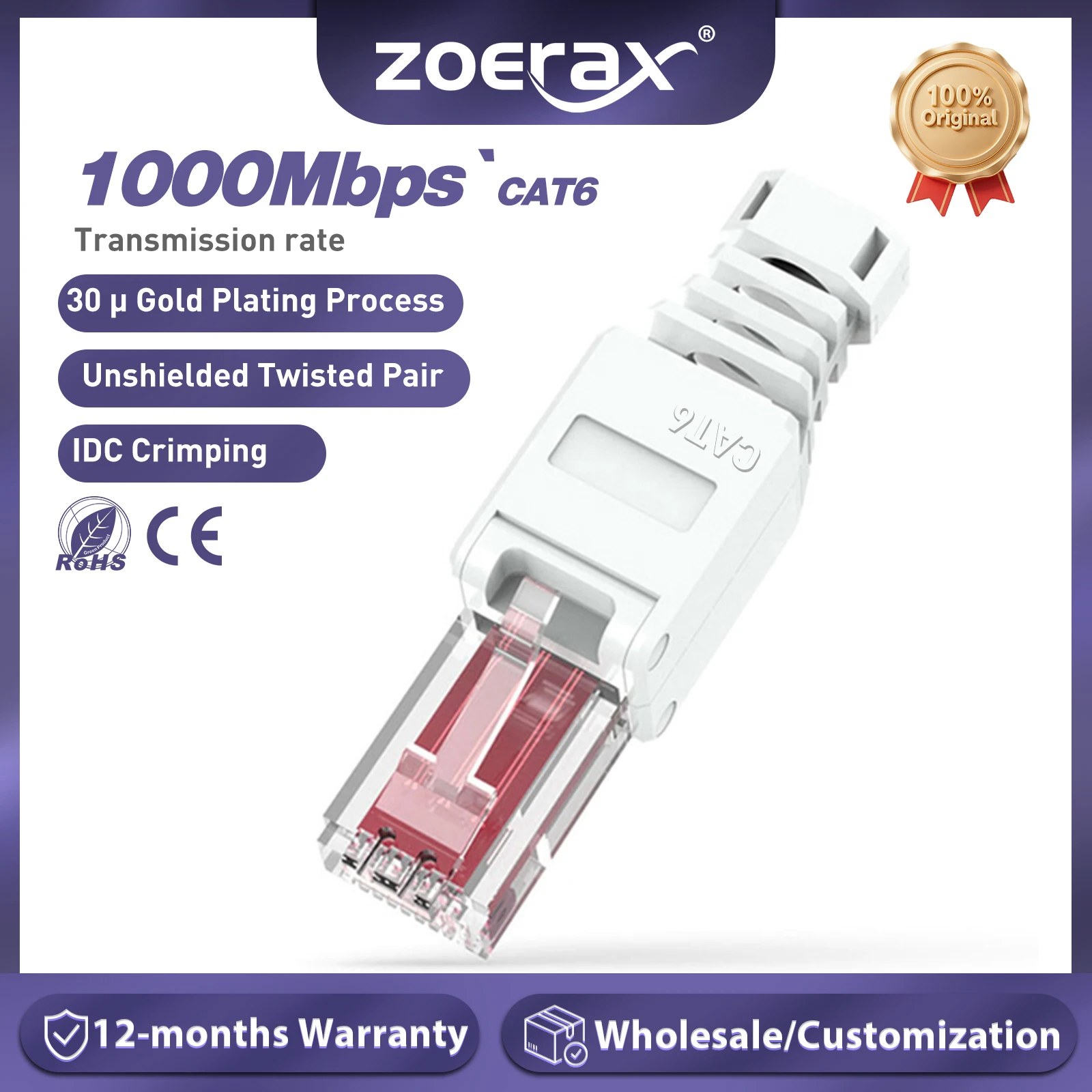 ZoeRax-conector Ethernet CAT6 RJ45, 1 Herramienta de piezas, enchufes de terminación, Cable de 23AWG a 26AWG, instalación de enchufe de Internet sin Toolless - imagen 2